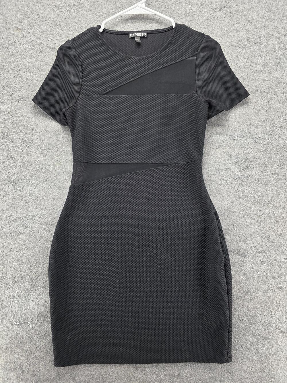 Express Dress Womens 4 Black Bodycon Short Crew Neck Textured Knit Mesh Panel